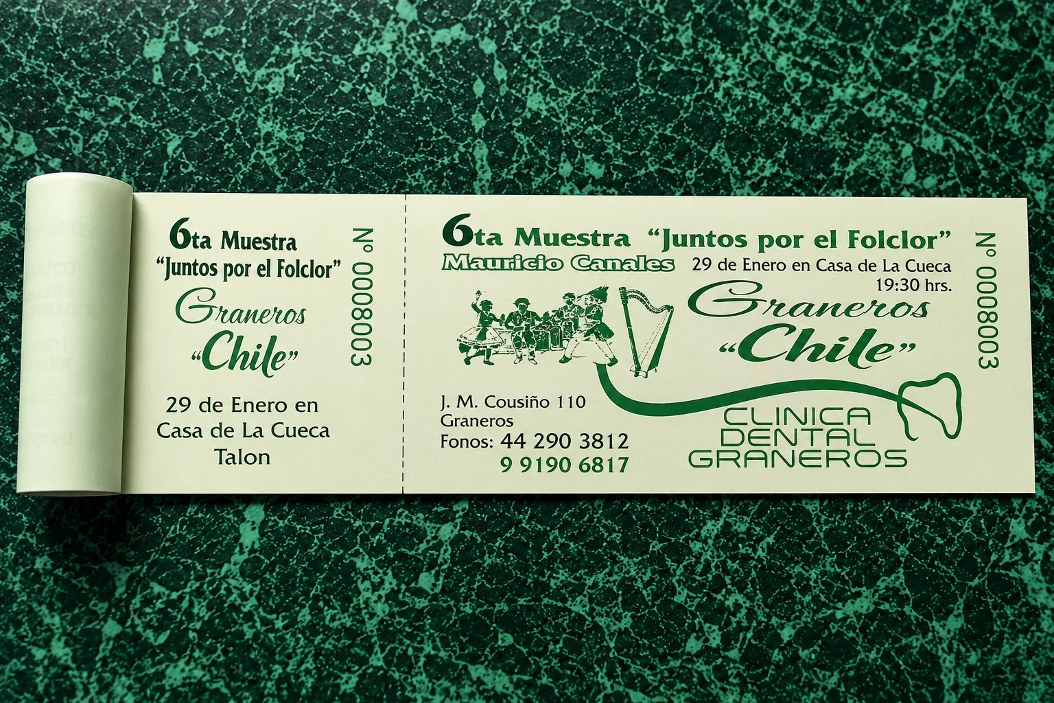 Talonario de entradas numeradas para evento folclórico en Graneros